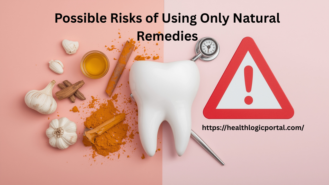 Possible risks of using only natural remedies for tooth infection – garlic, turmeric, clove, and dental warning sign.