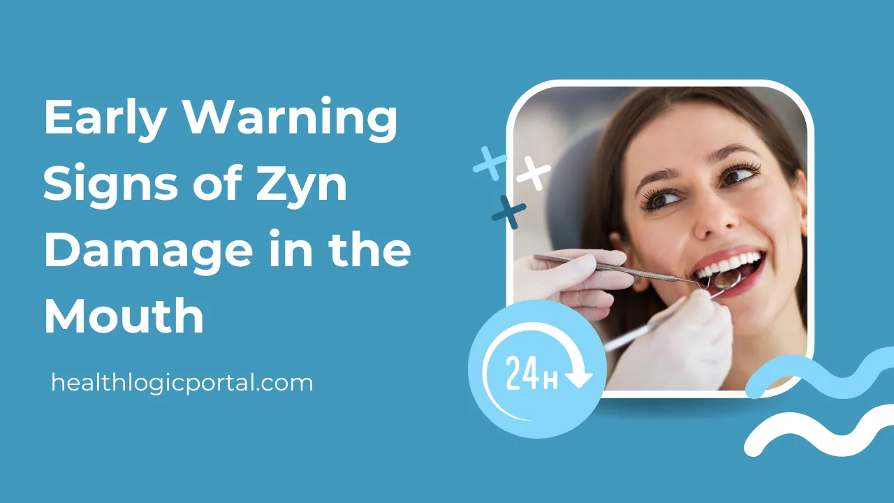 A smiling woman receiving a dental check-up, highlighting the early signs of oral damage caused by Zyn nicotine pouches.