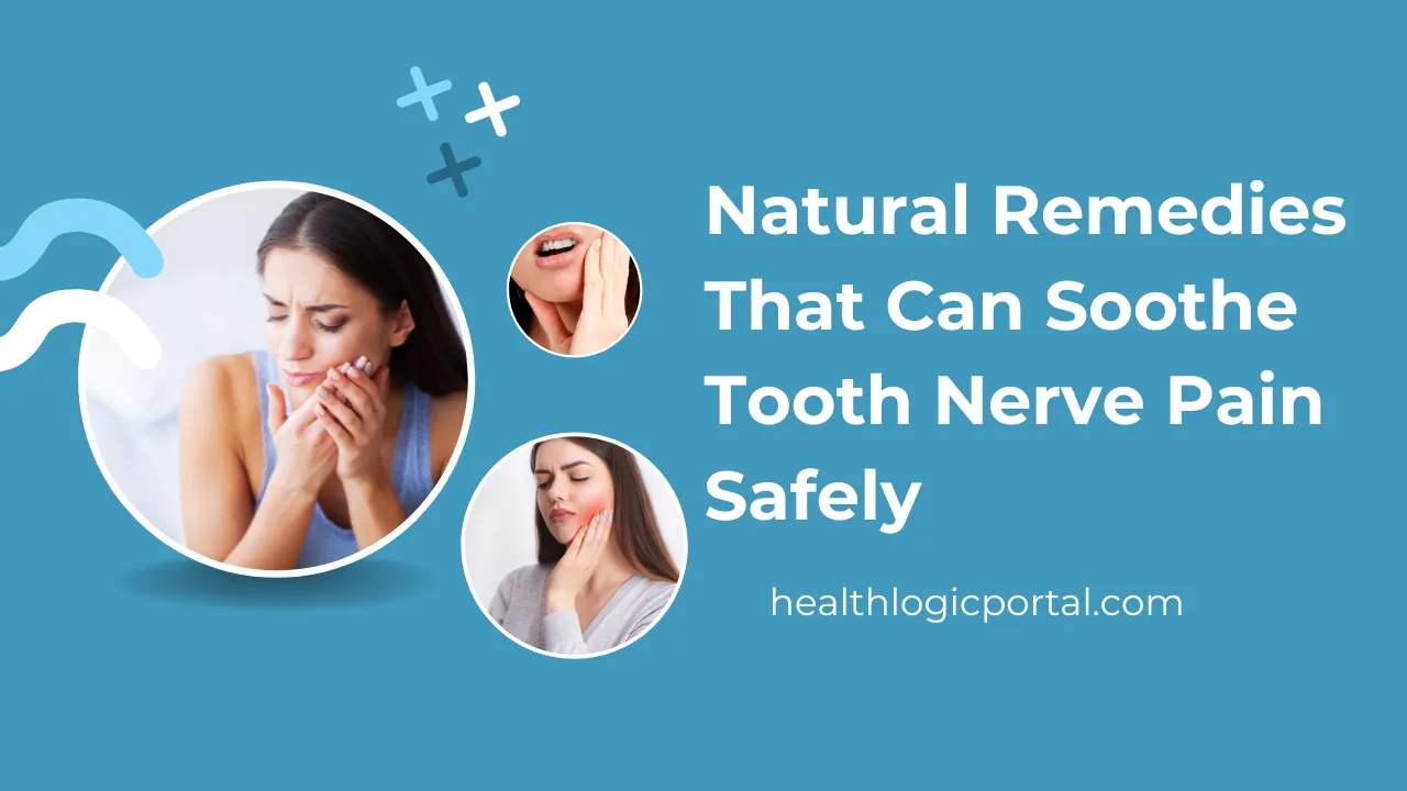 Woman with toothache holding her jaw – natural remedies to soothe tooth nerve pain safely.